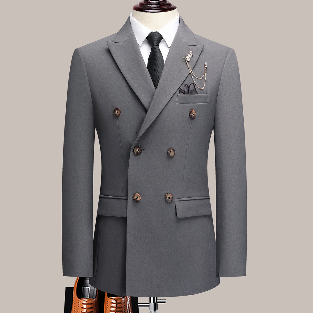 The latest men's solid color suit two-piece set with lapel collar and double breasted buttons for four seasons, men's business s