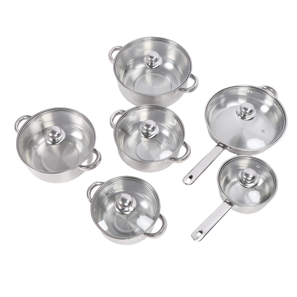 Stainless Steel Pots and Pans Set with Lids Versatile Kitchen Cookware Kits Efficient Heat Distribution Kitchen Supplies