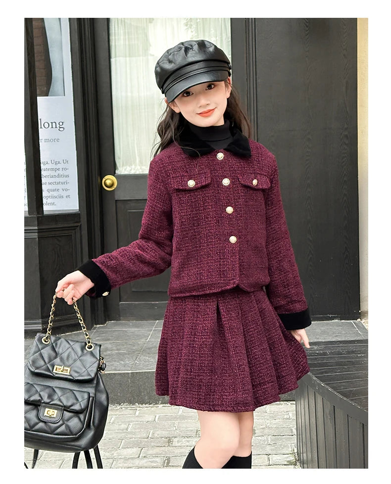 baby Girls Outfits blazer+Pleated skirt 2pcs kids girls clothes set Designer Style 4-14 years coat+skirt teen girl clothing suit