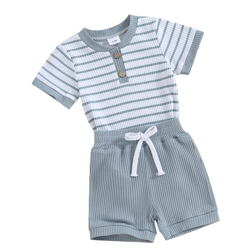 Baby 2 Piece Outfits Summer Striped Short Sleeve Romper and Elastic Shorts Set for Toddler Newborn Girl Boy