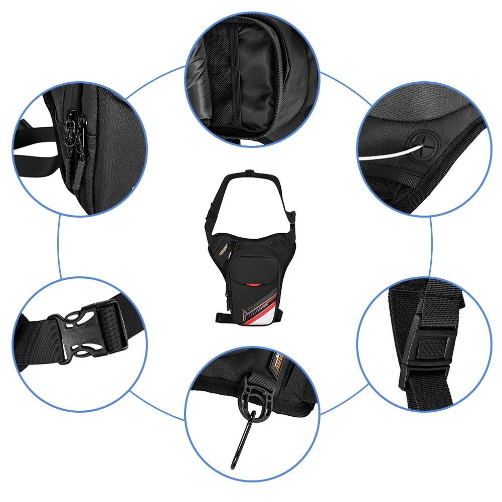 Men Motorcycle Thigh Bag Waterproof Multifunctional Waist Bag Reflective Large Capacity for Hiking Camping Fishing