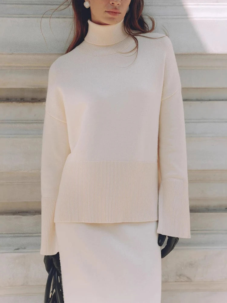 Knitted Sweater Set for Women Fashion 2025 Autumn and Winter New Arrival Elegant Loose Solid Color Sweater Open Front Skirt Set