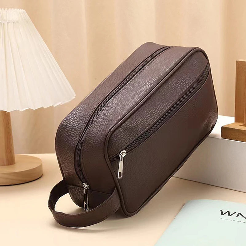 Men Business Travel Bag Zipper Makeup Bags PU Leather Travel Toiletry Bag Large Capacity Cosmetics Organizer Storage Pouch