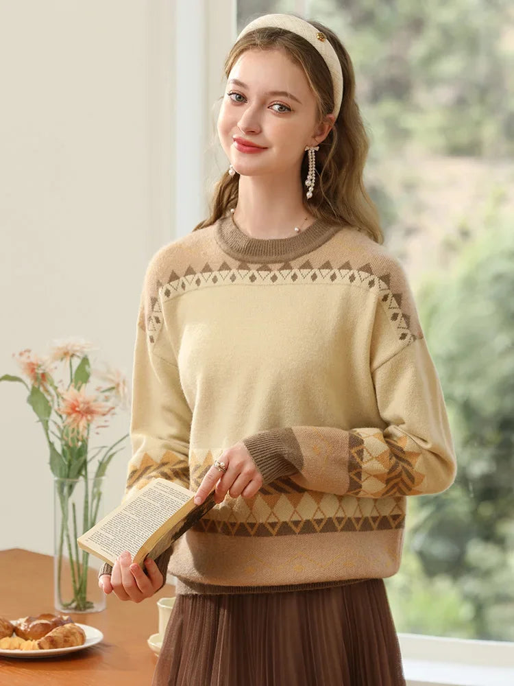I BELIEVE YOU Sweater for Women Gentle Lazy Wind Jacquard Loose Soft Waxy 2024 Winter New Knitted Cozy Pullover Lady 2234125378