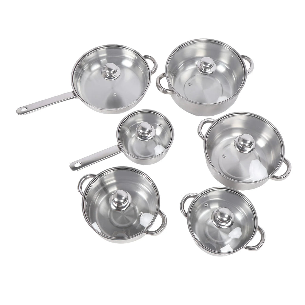 Stainless Steel Pots and Pans Set with Lids Versatile Kitchen Cookware Kits Efficient Heat Distribution Kitchen Supplies