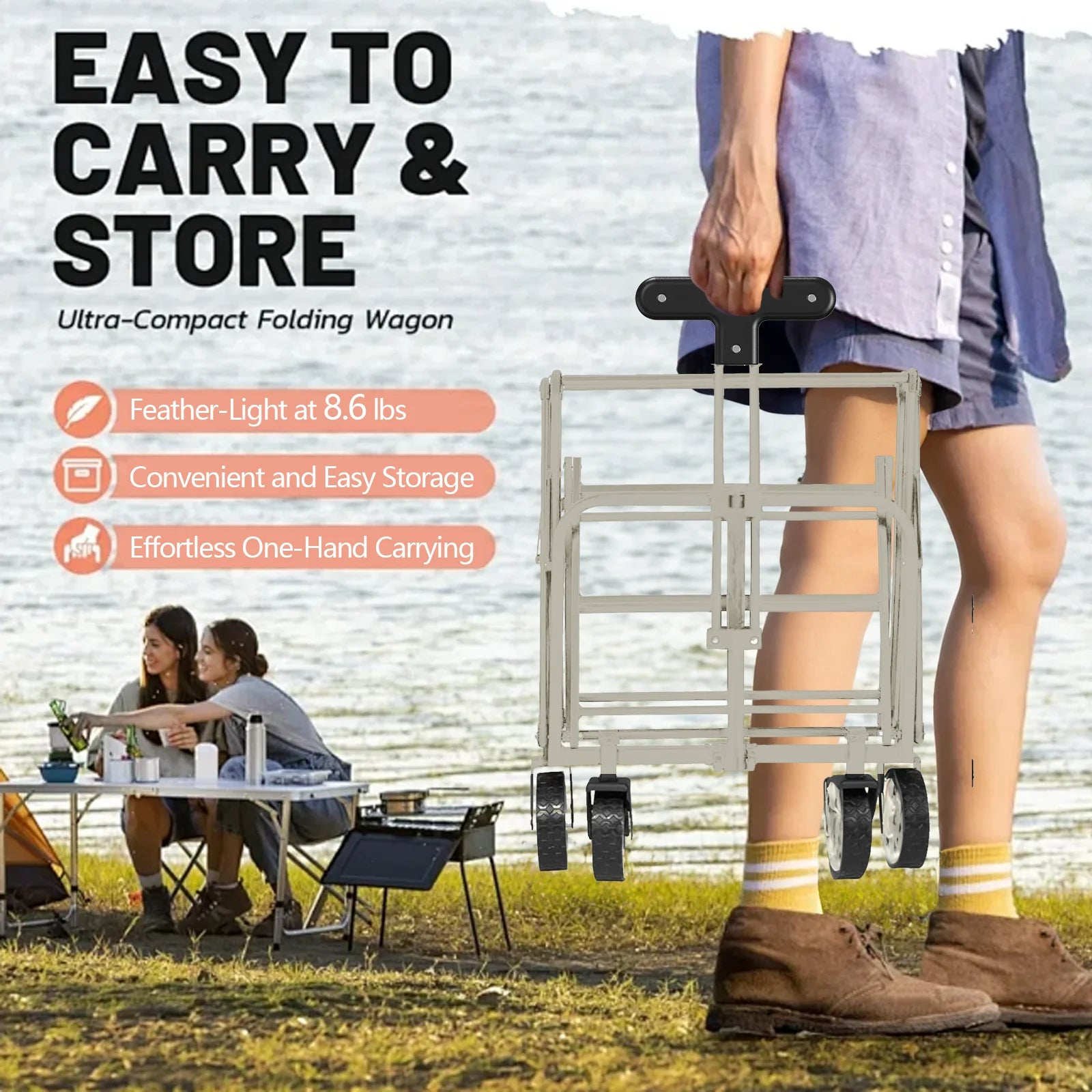 Collapsible Wagon Carts,Folding Wagon Cart with All Terrain Wheels,Outdoor Utility Wagon for Camping Shopping Sports Fishing