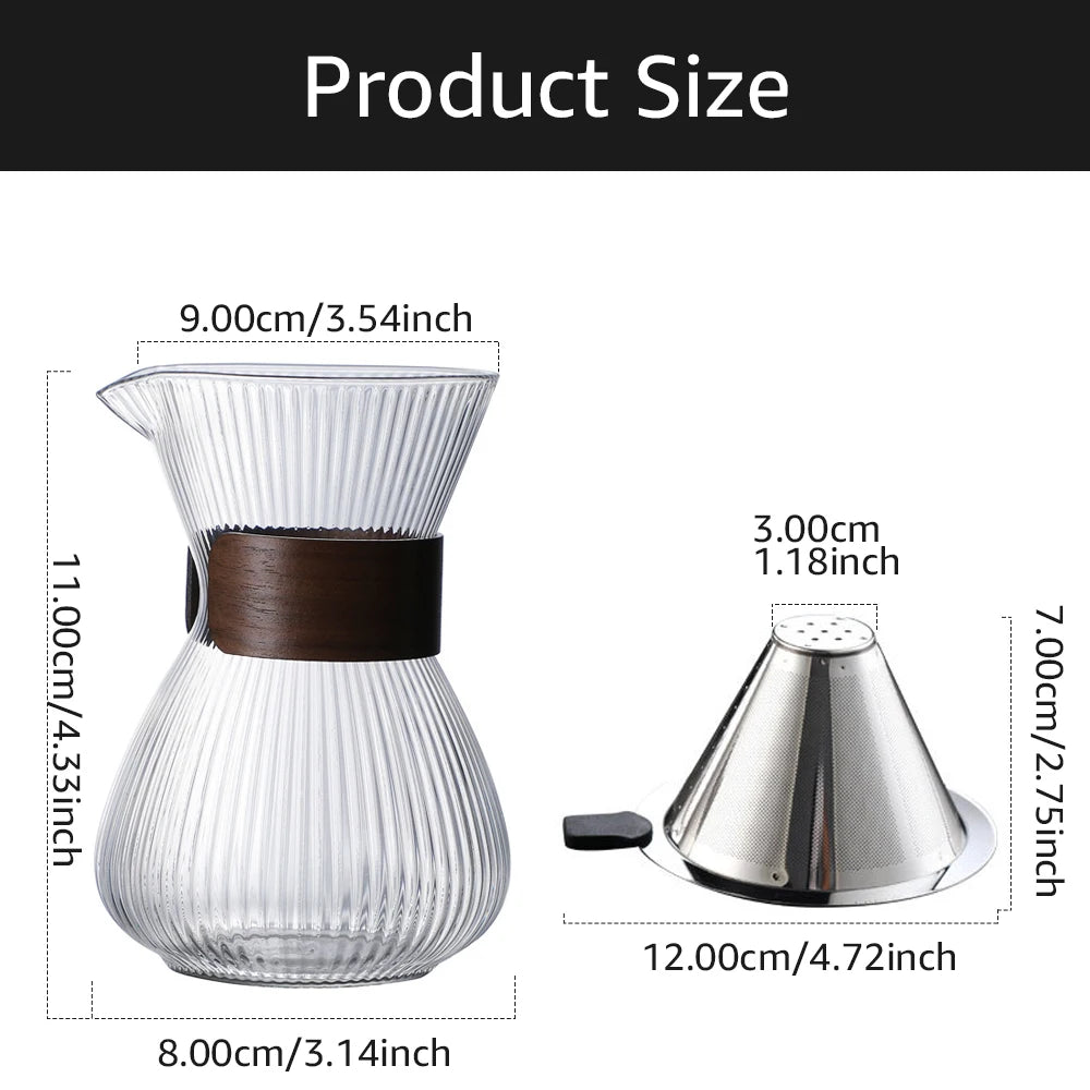 400ml Striped Glass Pot Pour-over Coffee Sharing Pot Simple Cold Drink Pot Coffee Utensils Tea Set Coffee Accessories
