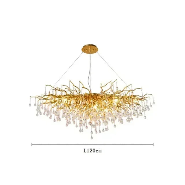Luxurious Water Drop Golden Base Decorations for Home Light Tree Branch Customize Foyer Luxury Crystal Chandelier