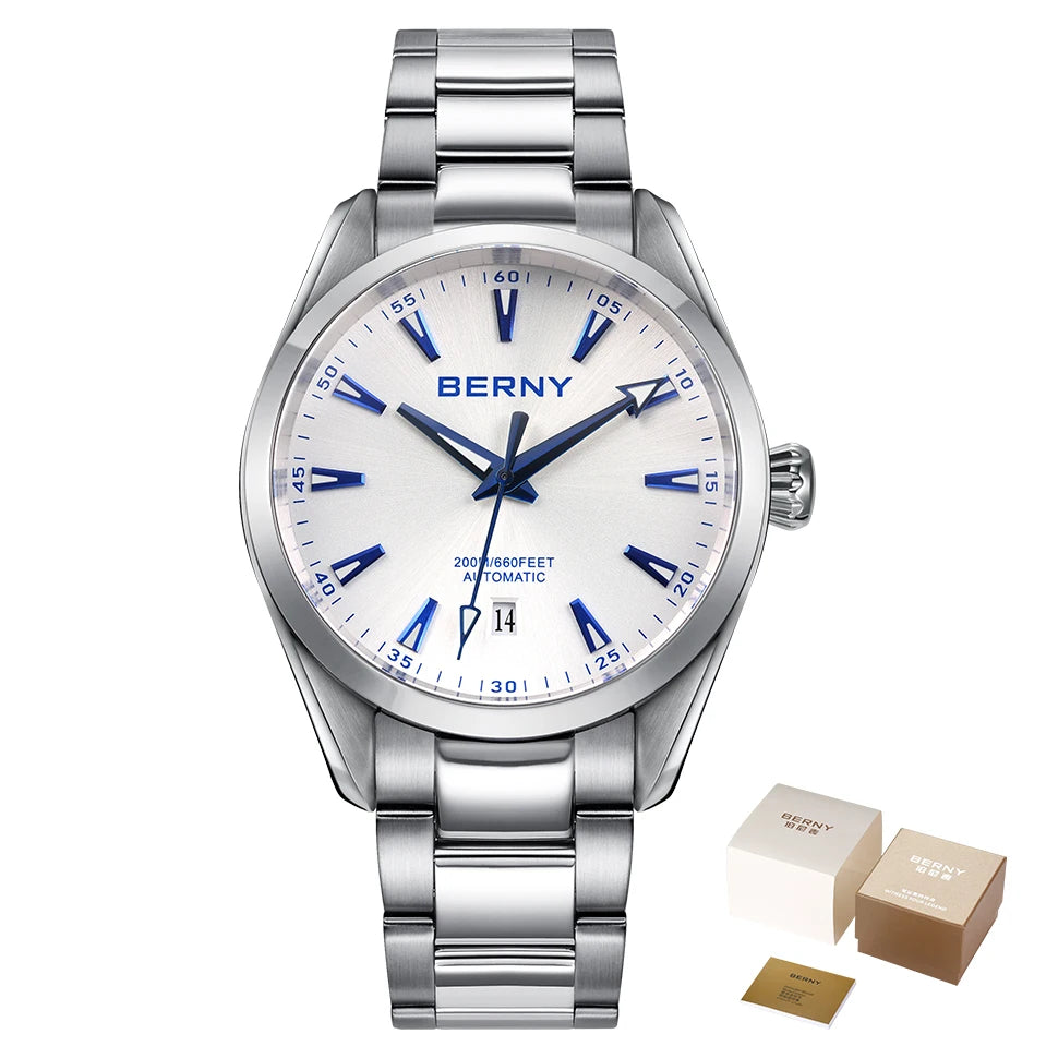 BERNY Men Mechanical Wristwatch PT5000 Automatic Watch For Male Stainless Steel Luminous Sapphire 20ATM Waterproof Mens Watch