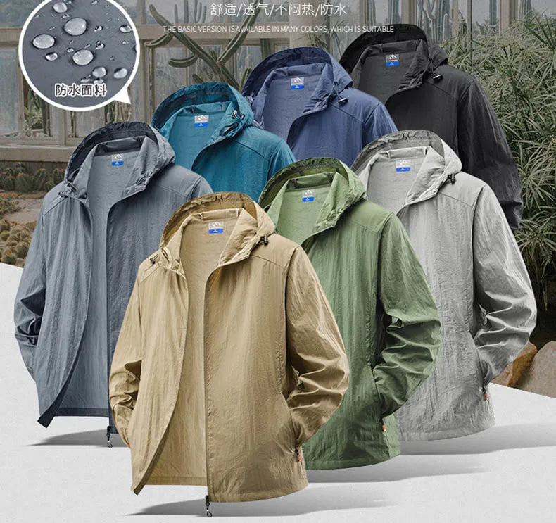 Summer Waterproof Hiking Jackets Men Fishing Cycling Hooded Gym Sports Running Coat Outdoor Sun-Protective Thin Jacket Clothing