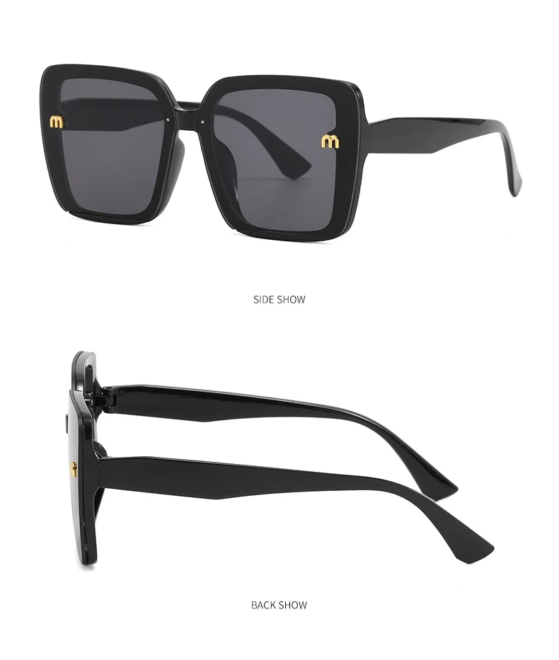 Brand Sunglasses Women's Square Classic Large Frame Fashion Men's Rectangular Letter Design Retro Sun Glasses UV400