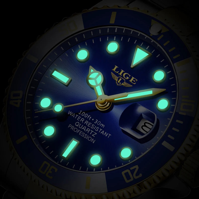 LIGE Top Luxury Watches For Men Fashion 30M Waterproof Luminous Date Quartz Wristwatches Casual Business Mens Watch Roloj Hombre
