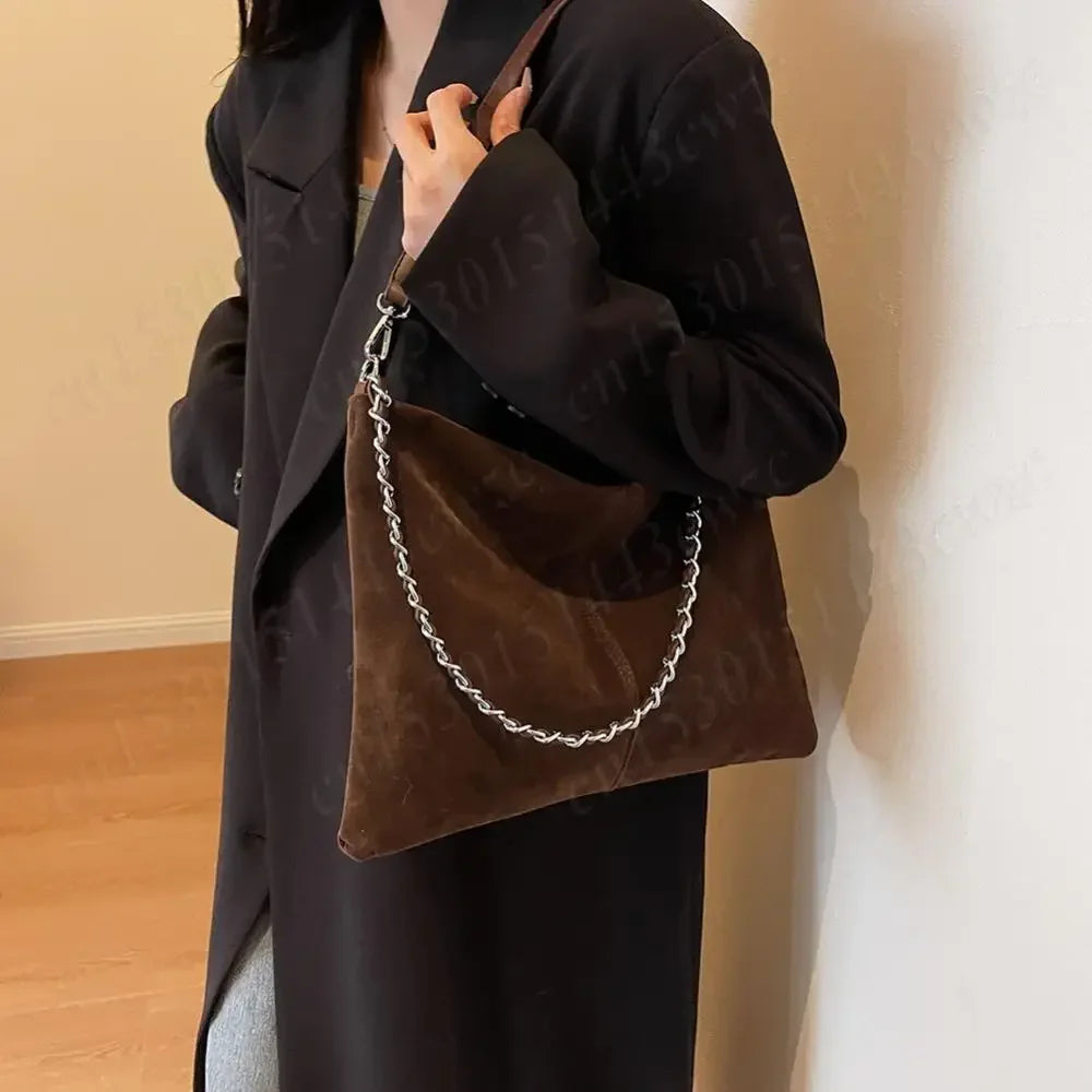 Women Suede Shoulder Bag with Inner Pocket Crossbody Purse Zipper Closure Hobo Bag Handbag Trendy Clutch Purse for Work Travel