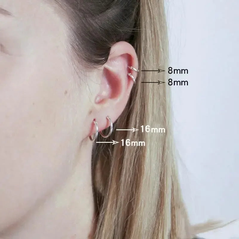 1 pair 2mm Thin Circle Silver color Small Hoops Earring Stainless Steel Anti-allergic Ear Bone Buckle Earring Gothic Ear Jewelry