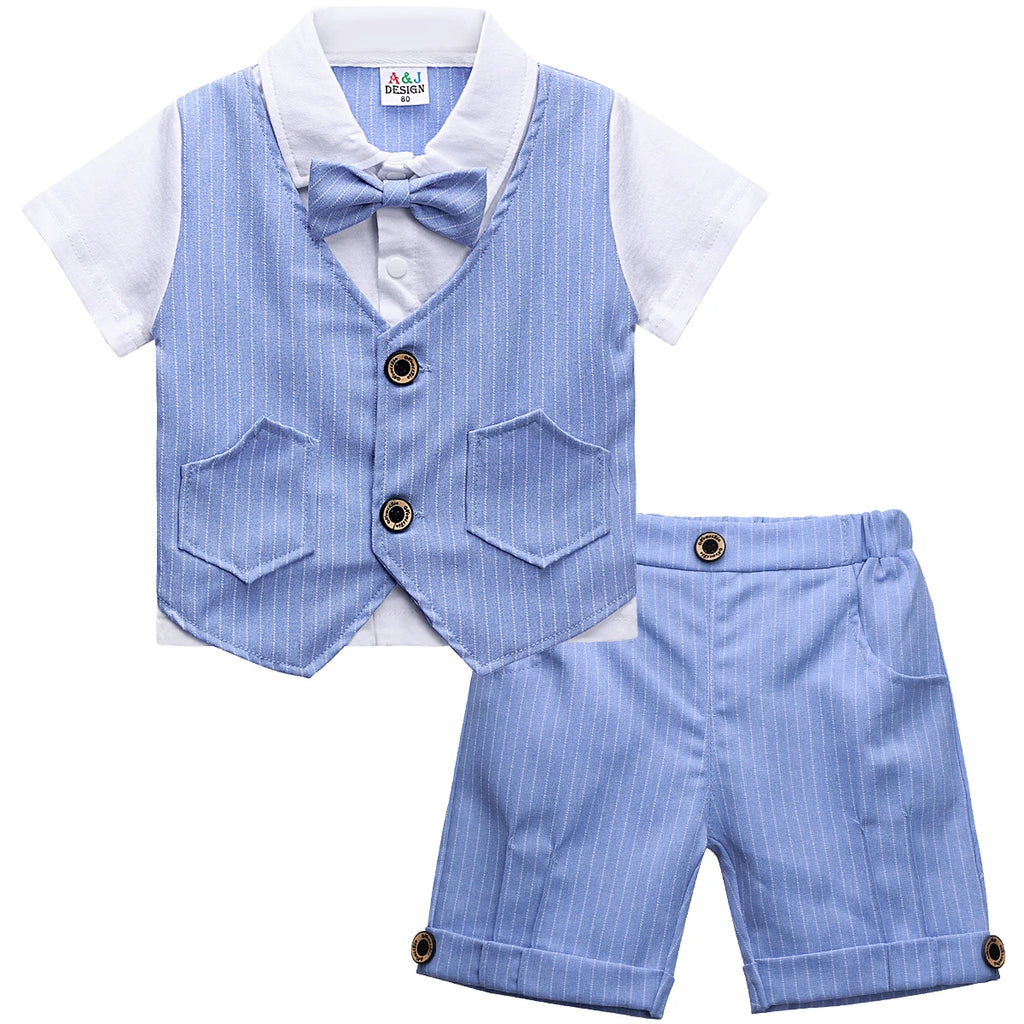 Baby Boys Clothing Set Infant Gentleman Outfit Top + Shorts Baptism Wedding Birthday Gift Costume 2PCS Kids Summer Clothes Suit