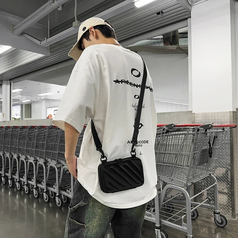 Fashionable Diagonal Striped Crossbody Bags for Men Trendy Box Bag Unisex Shoulder Phone Bag Pressed Shell Men's Messenger Bag