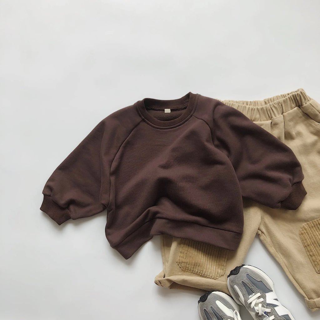 Autumn New Children Casual Sweatshirt For Boys Girls Long Sleeve Sweatshirt Solid Baby Loose Pullover Cotton Kids Clothes