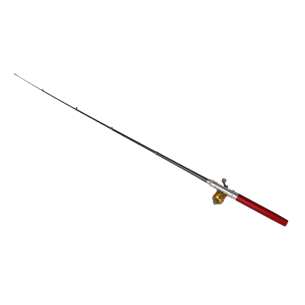 Red Mini Pocket Alloy Fish Pen Fishing Rod Pole w/ Baitcasting Reel
