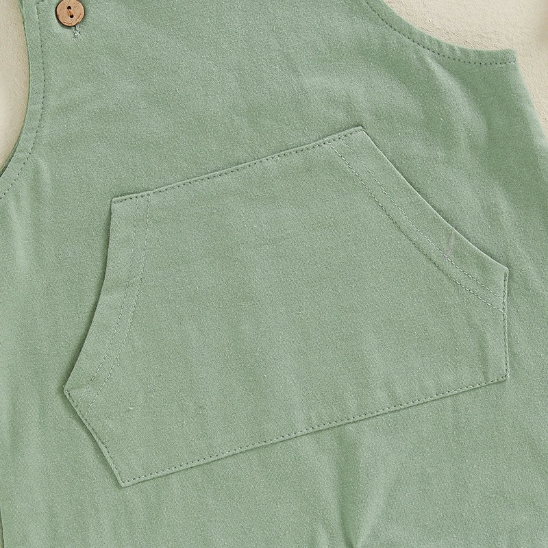 Infant Toddler Denim Overalls Sleeveless Square Neck Front Pocket Suspender Shorts Baby Romper Jumpsuit for Boys Girls