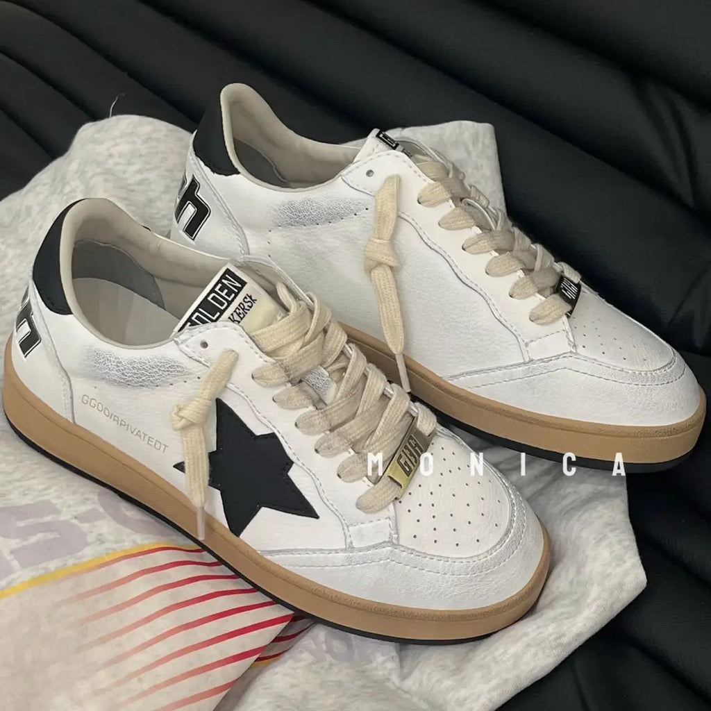 Fashionable Casual Star Shoes Spring 2025 New Arrival Distressed Soles Preppy Style White Shoes For Adults Rubber Soles