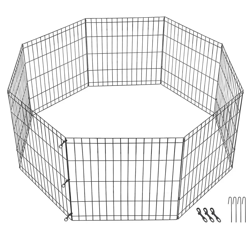 24" Tall 8 Panels Metal Dog Playpen Large Crate Fence Pet Play Pen Exercise Cage