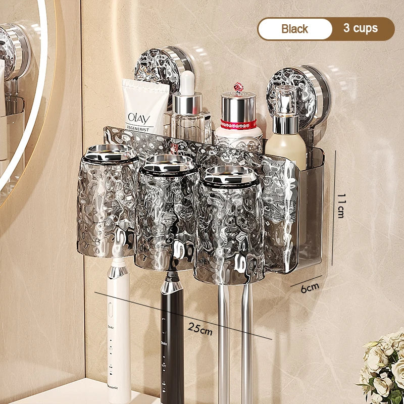 Bathroom Toothbrush Holder With Glacier Pattern Wall Mounted Non Perforated Suction Cup Storage Rack Toothbrush Set Storage Rack