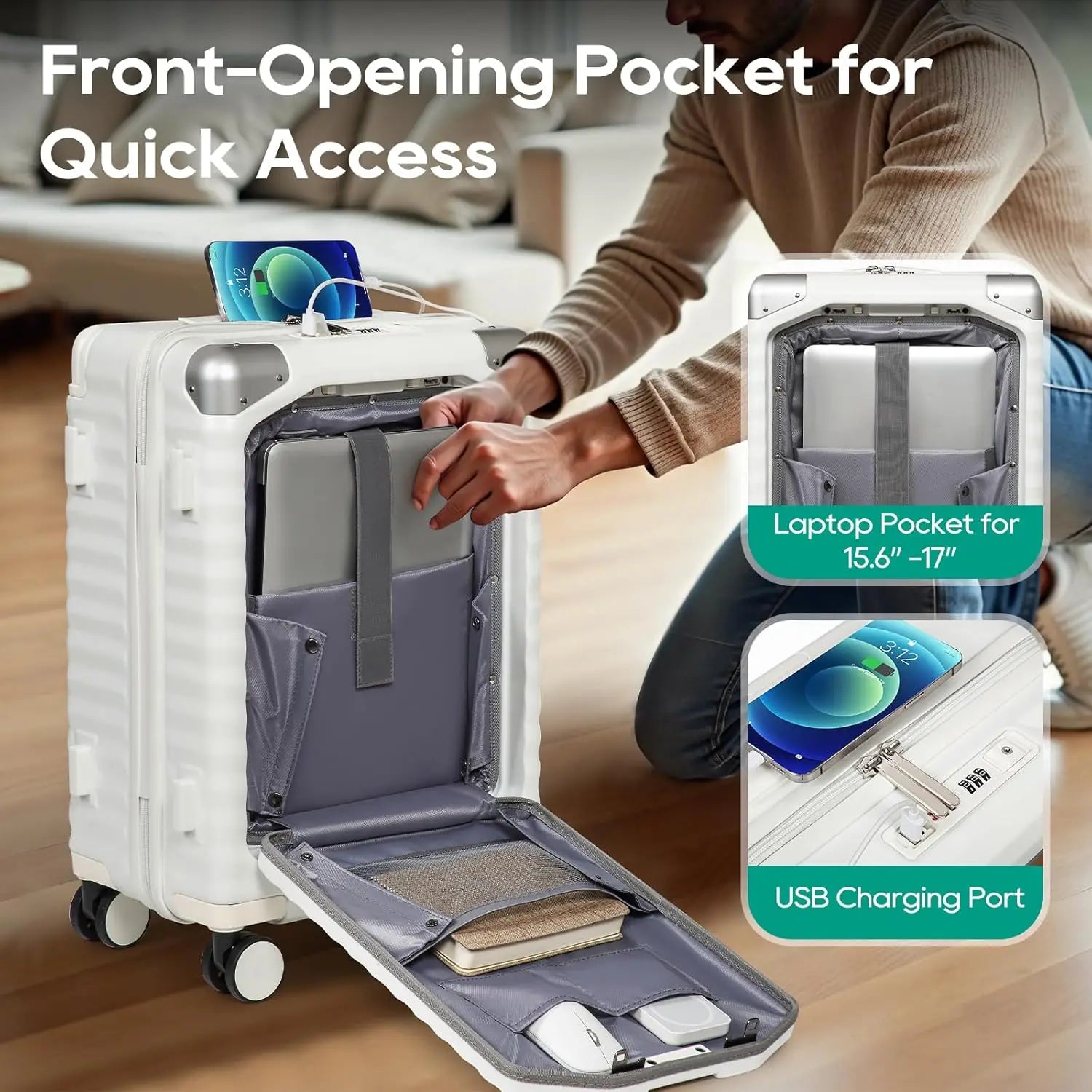 Joyway 20 inch Front Opening Carry on Luggage Suitcase 1 Piece, Cup Holder, TSA Lock, Mute Spinner Wheels, Lightweight Durable