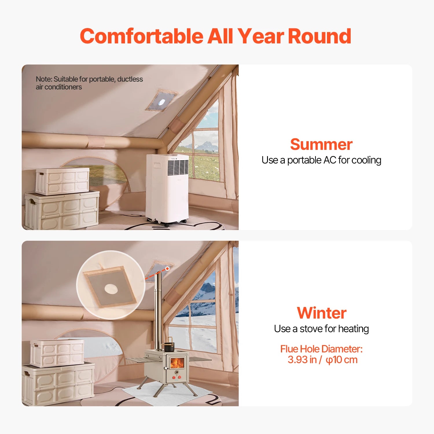 SucceBuy Inflatable Tents for Camp Easy Setup Blow up Tent with Hand Pump 300D Oxford Tent with Stove Jack Storage Bag Included