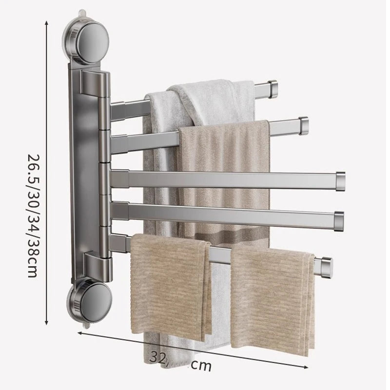 Suction cup no-punch bathroom rotating towel rack bathroom multi-rod drying rack towel bar on wall