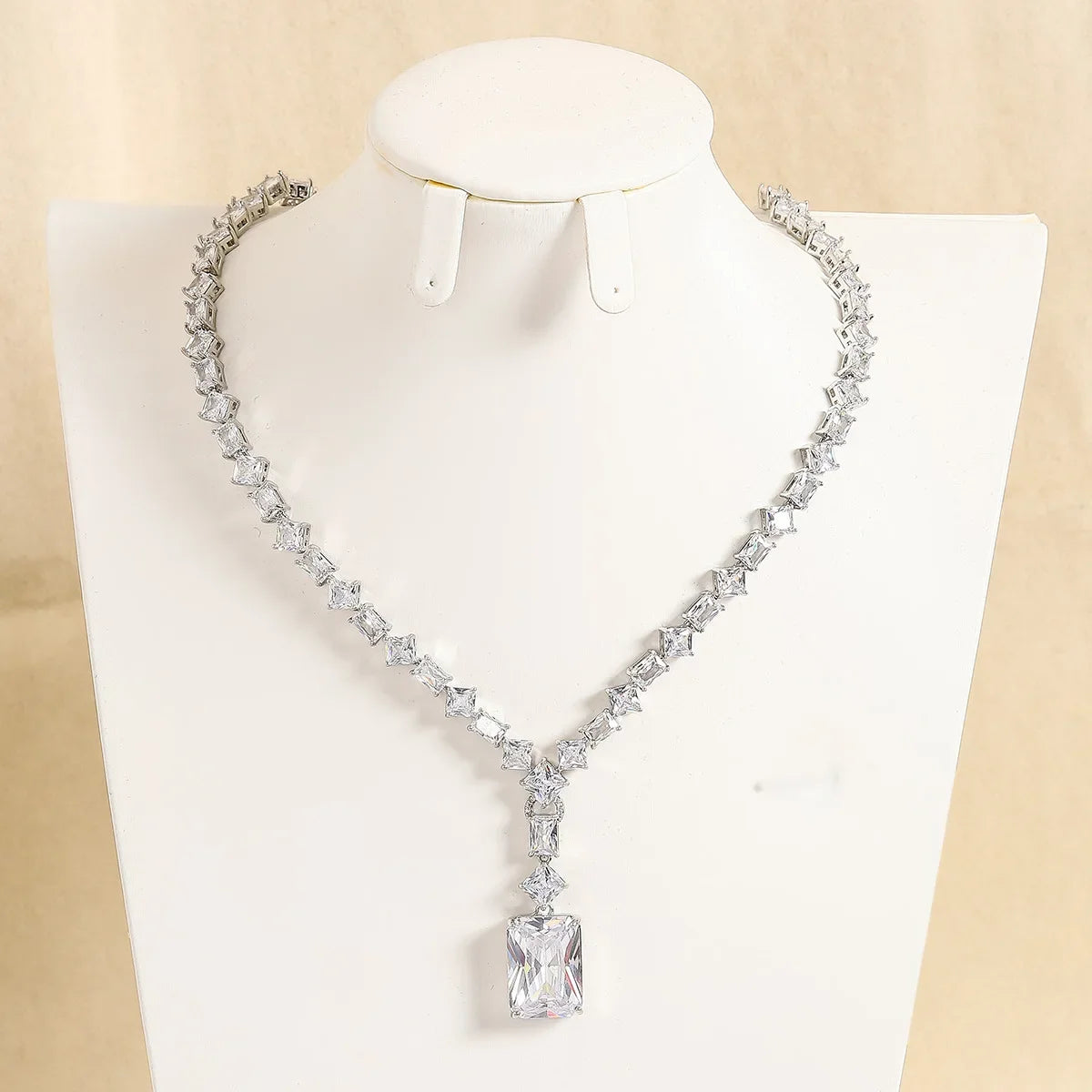 Women Full of Diamonds Rows of Zircon Bracelet Necklace Set