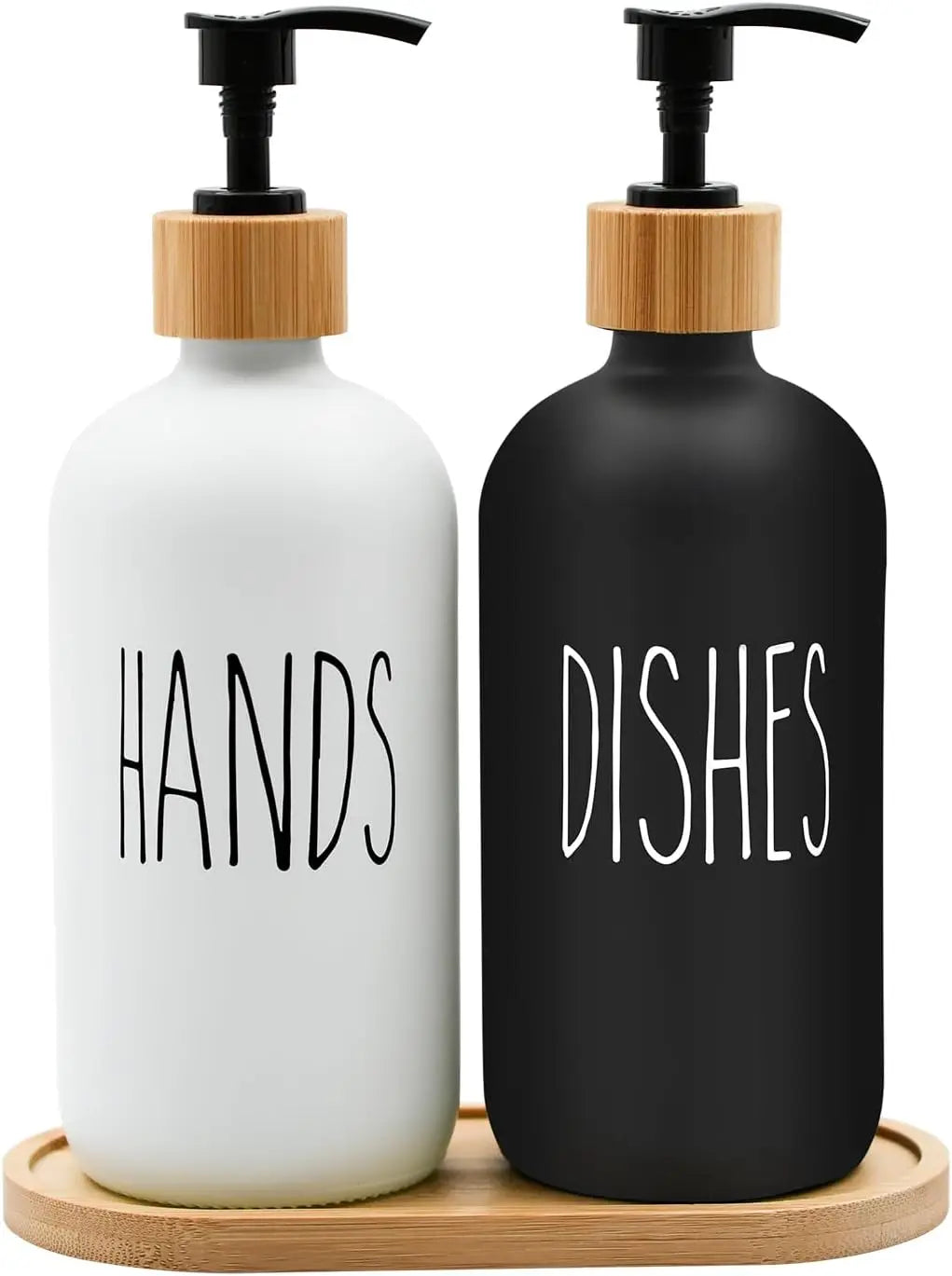 Dish Soap Dispenser Set with Bamboo Tray Kitchen Soap Dispenser Set Glass Matte Hand and Dish Soap Dispenser Set