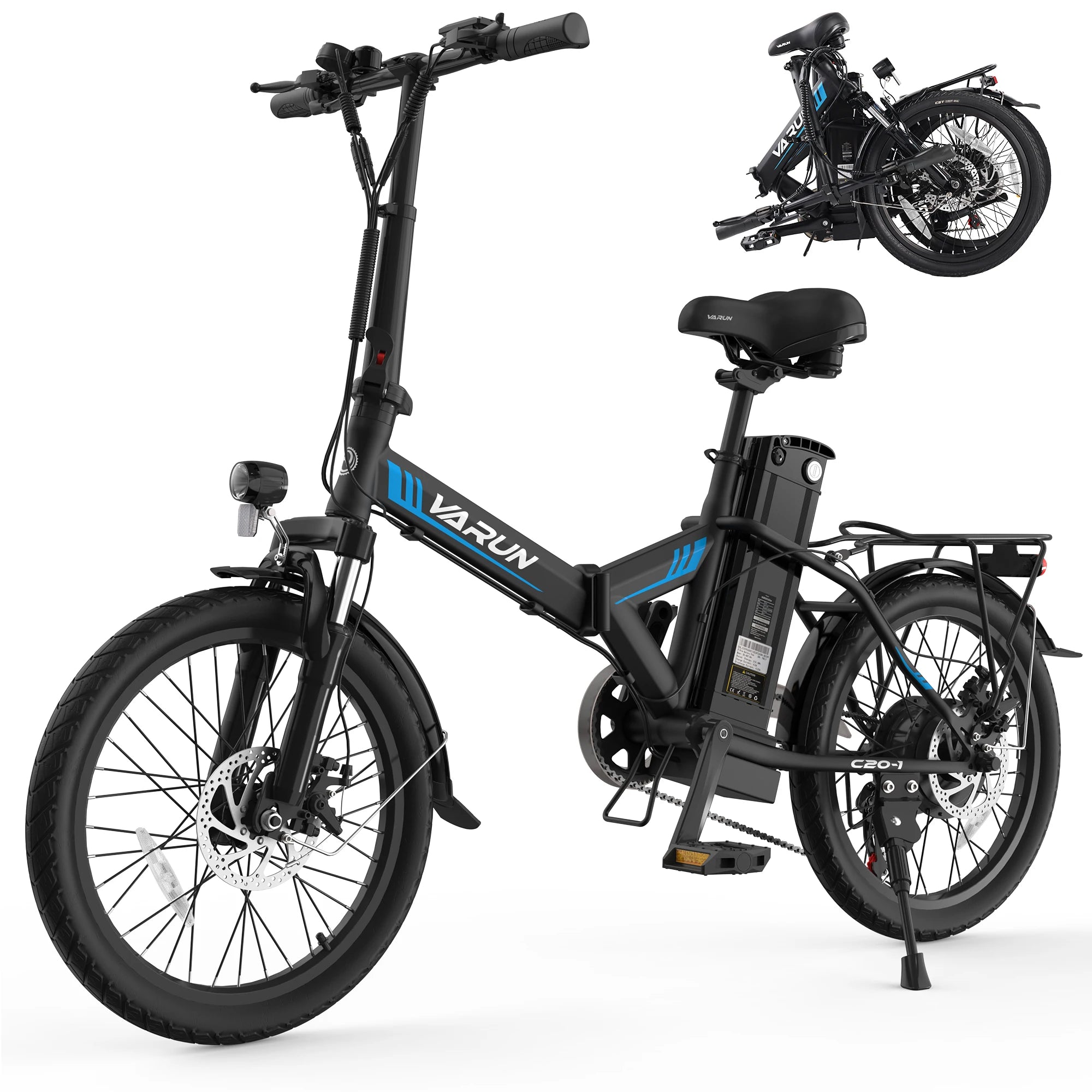 VARUN C20-1 Adult E-Bike 500W Motor 48V 7.8Ah Battery Folding Electric Bike 20*1.95 Inch Tire Electric Bicycle