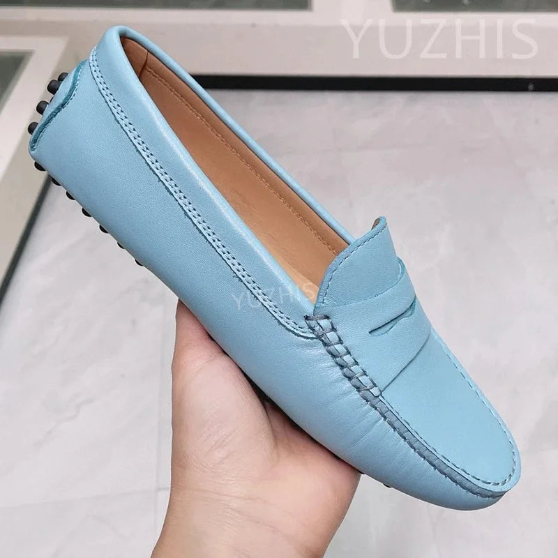 Candy Color Flat Classic Shoes For Women Genuine Leather Slip On Loafers Spring Autumn Casual Shoes Concise Flat Shoes Women