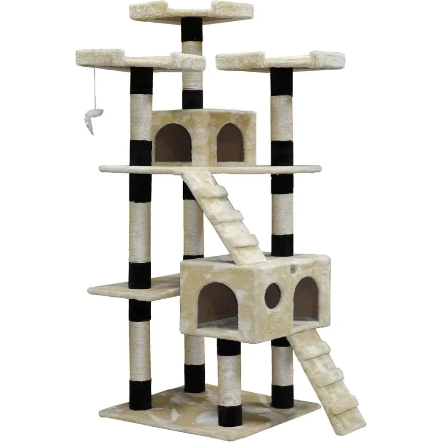 72 Tall Cat Tree Tower with Multiple Cat Condos for Indoor Cats Large Interactive Play Scratch Hide and Climb Activity Furnitur