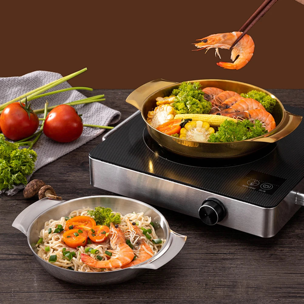 18cm 20cm Stainless Steel Dry Pot Double Ear Korean Seafood Pan Flat Bottom Cooking Pot Kitchenware For Restaurant