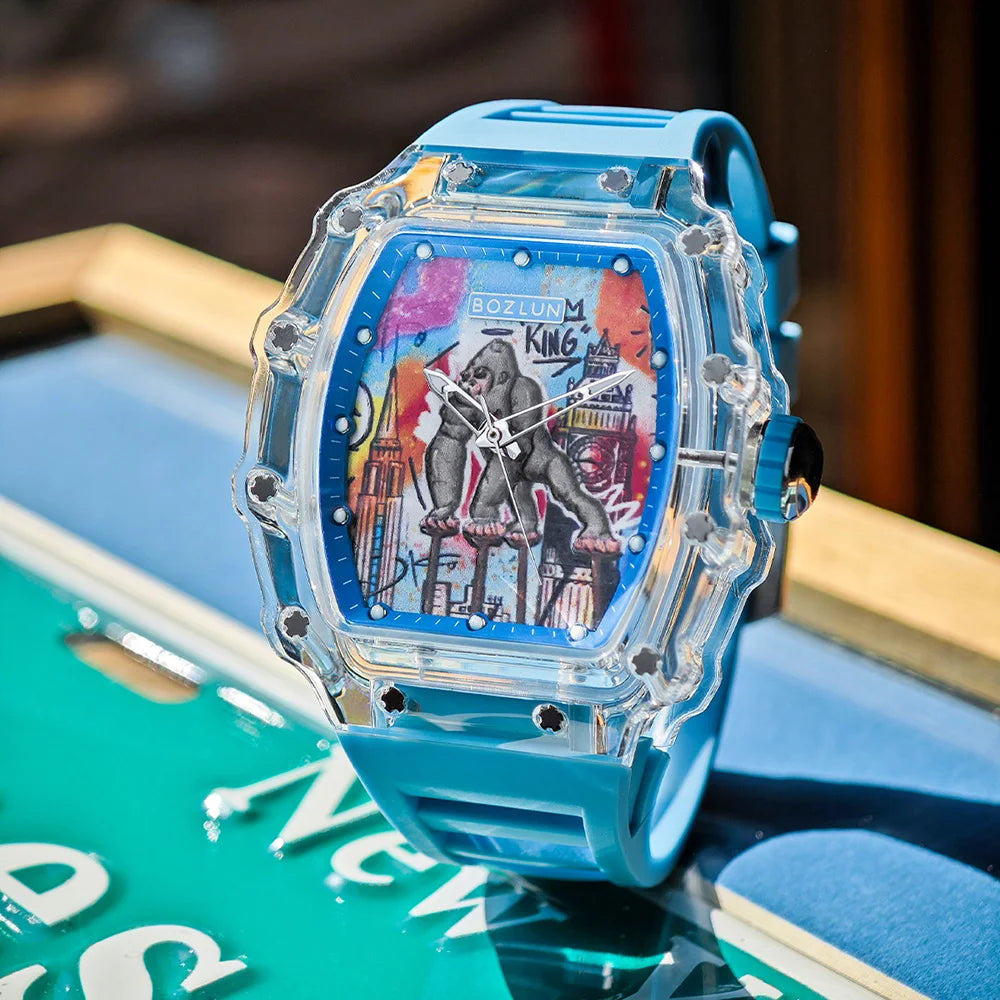 Men Mechanical Watch Transparent Case Silicone strap Luminous Calendar Wrist Watches Leisure Sports Style watches for Men