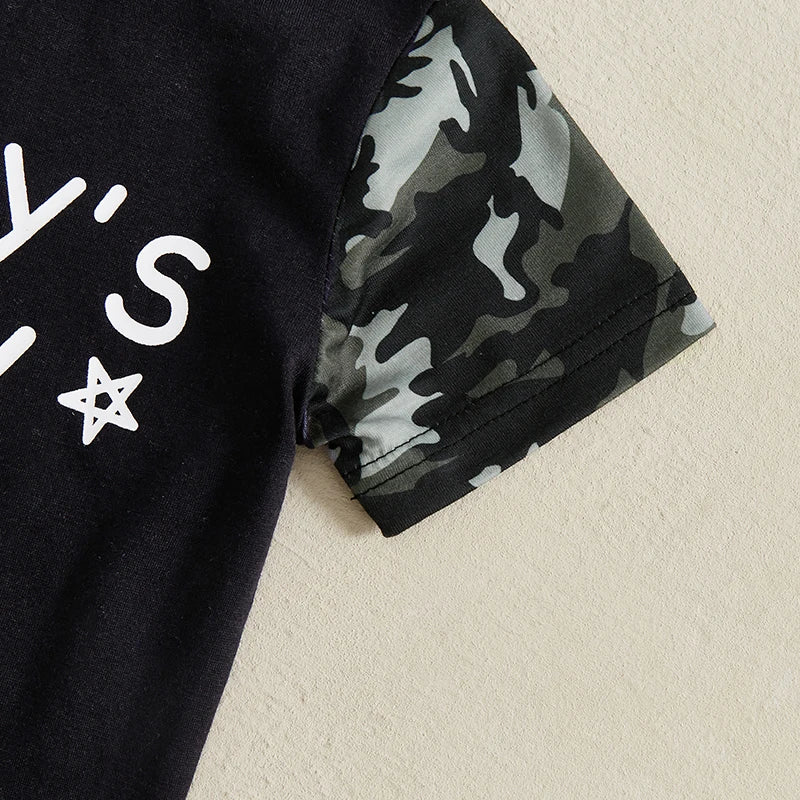 Toddler Boys Casual Outfits Camo Print Tee and Elastic Waist Shorts Set for 2 Piece Summer Clothing Set