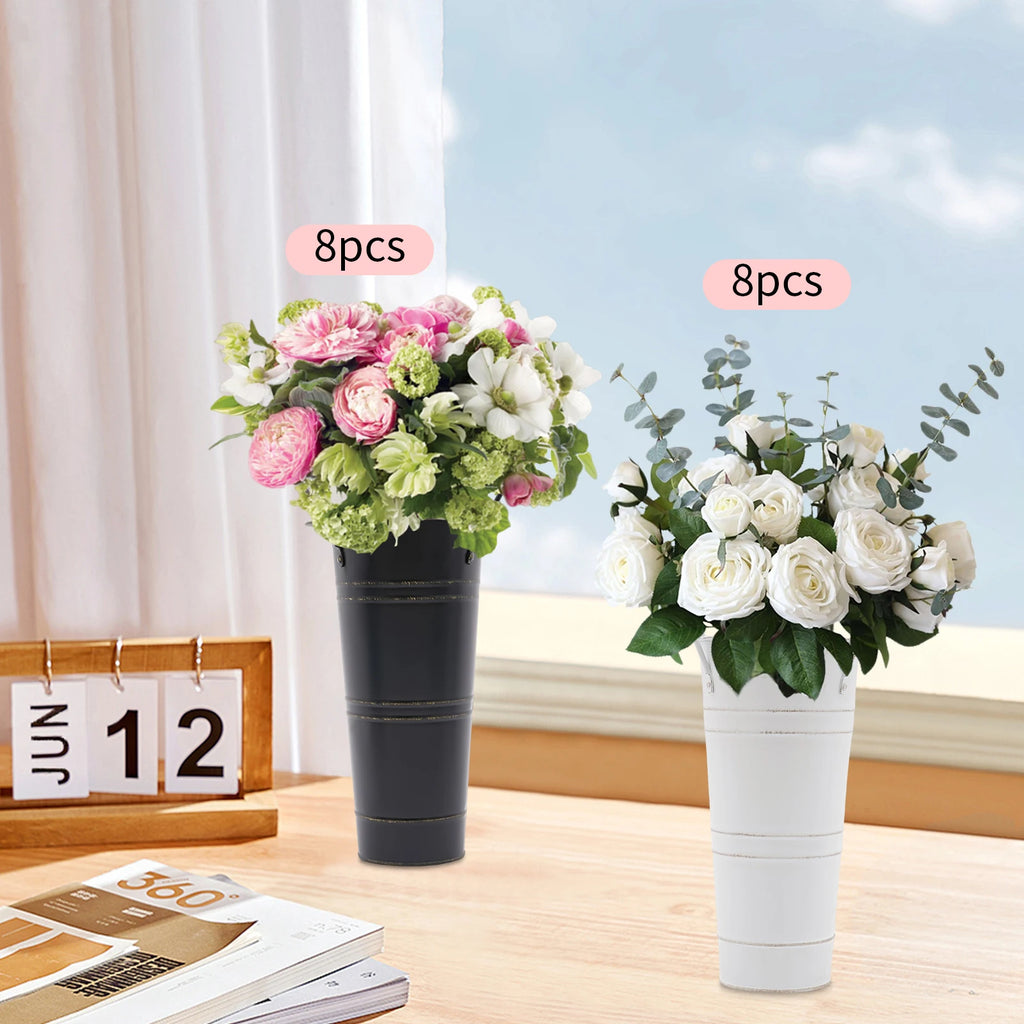 8PCS Black/White Galvanized Metal Flower Bucket Vases Metal Vases, Flower Vases For Flower Arrangements, Fresh/Dried Flowers