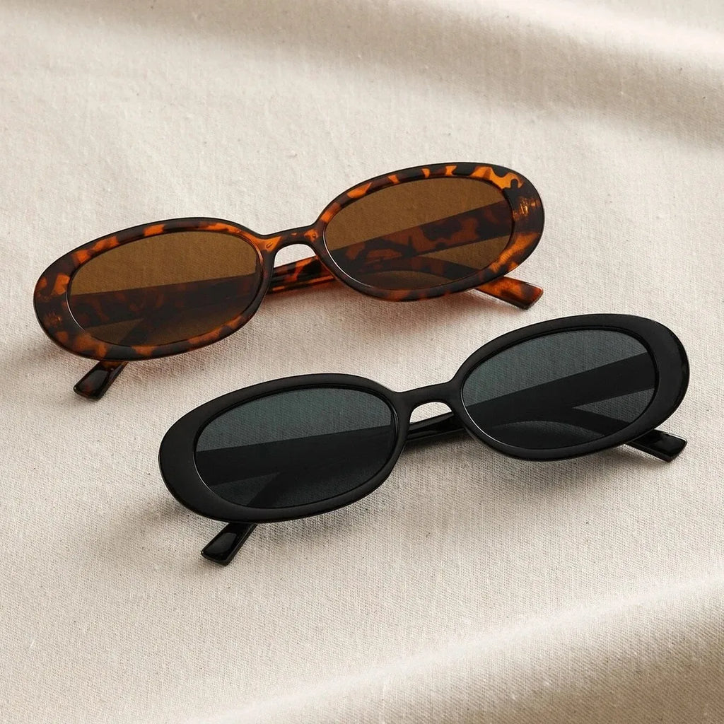 2PCS Women Small Oval Sunglasses Vintage Women's Brand Designer Sun Glasses Fashion UV Protection Shades