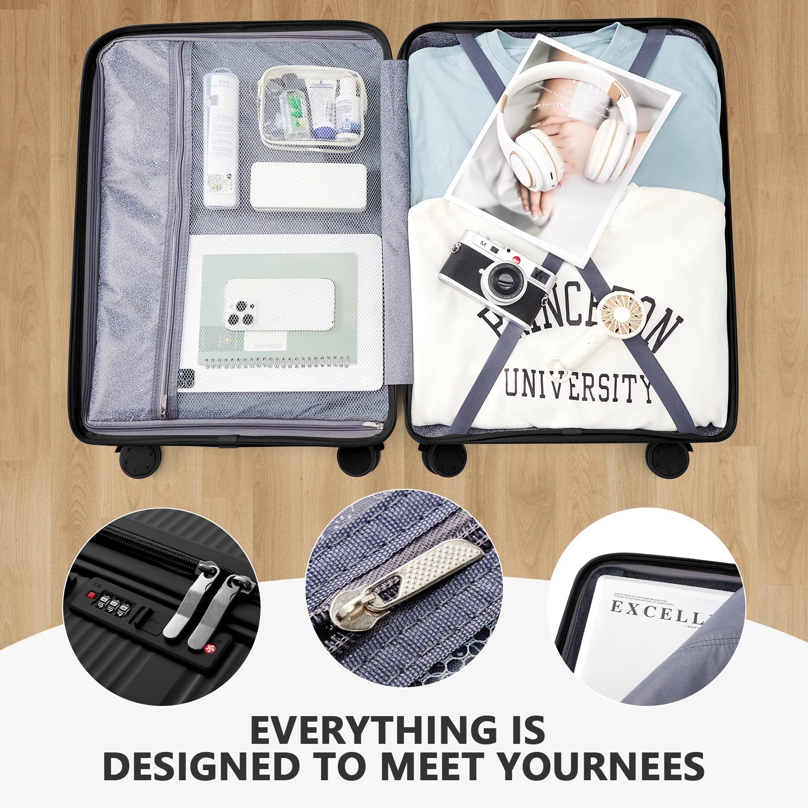 Travel Suitcase Rolling, Carry on Boarding Luggage Cabin Set with Cosmetic Case Spinner Wheels Travel Trolley Case 13 20 Inch