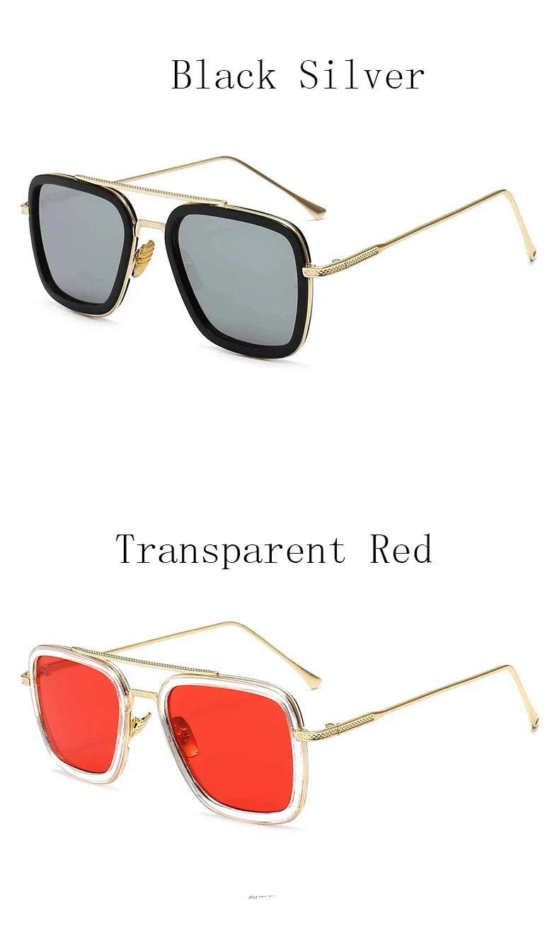 Tony Stark Robert Downey Square Sunglasses for Men Women Fashion Classic Vintage Design Metal UV400 Transparent Sun Glasses 2025