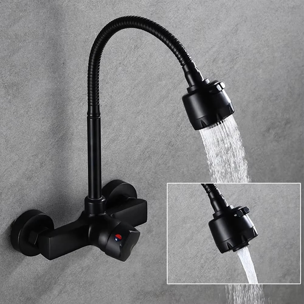Black/Brushed Kitchen Faucet Wall Mount 2 Function Hot and Cold Water Sink Faucet 360 Degree Rotating Sprayer Faucet