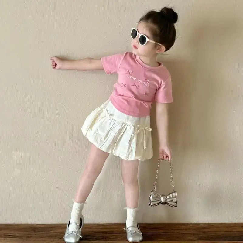 Baby Clothes Set Girls Bow Blouse Suit Children Sweet Top Bud Skirt 2 Pieces Summer New Fashion Short-Sleeved T-Shirt Outfit