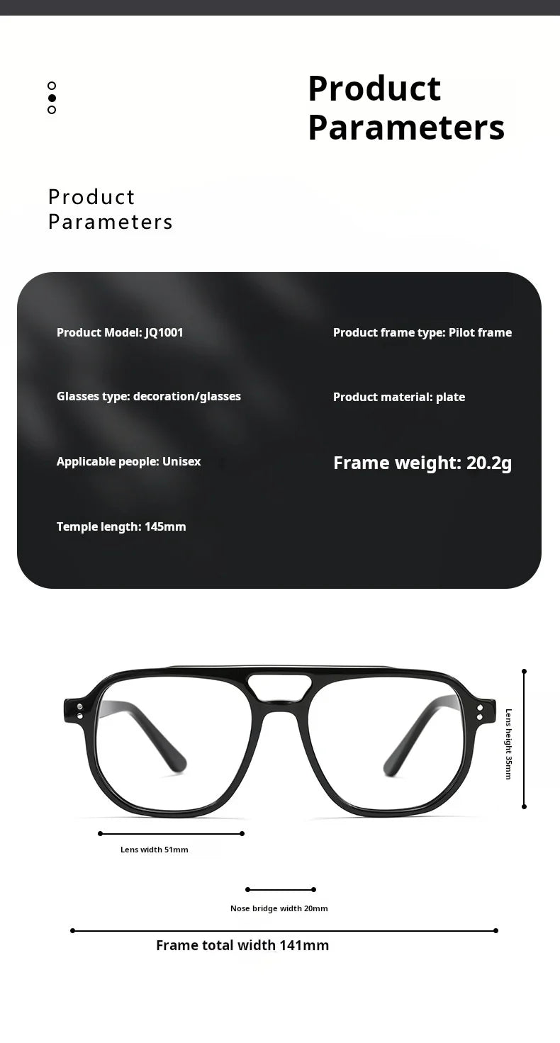 TFTB Fashion Trend Pilot Glasses Men Double Beam Acetate Ultralight Retro Optical Prescription Eyeglasses Frame Women 140mm