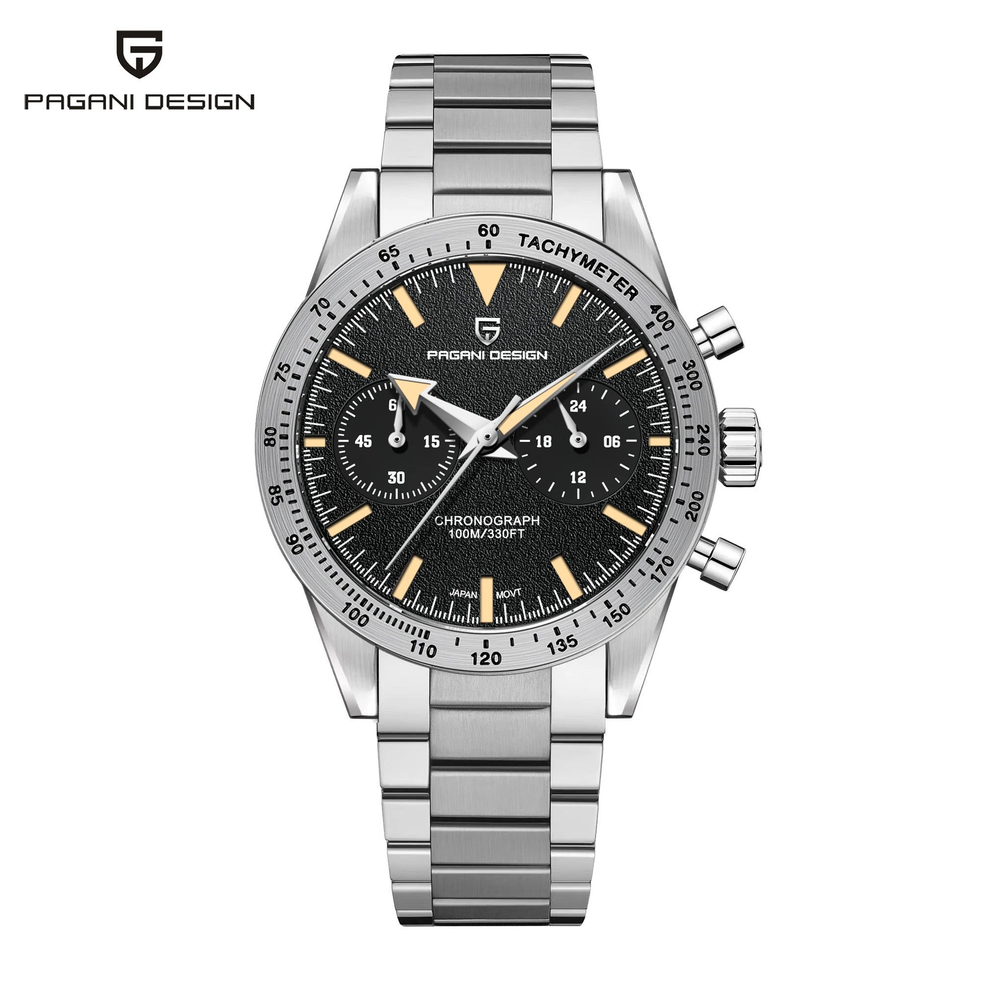 PAGANI DESIGN Retro Wide Arrow Watches Luxury Quartz Watch Men Sport Speed Chronograph Japan VK64 AR Sapphire glass 2024 New