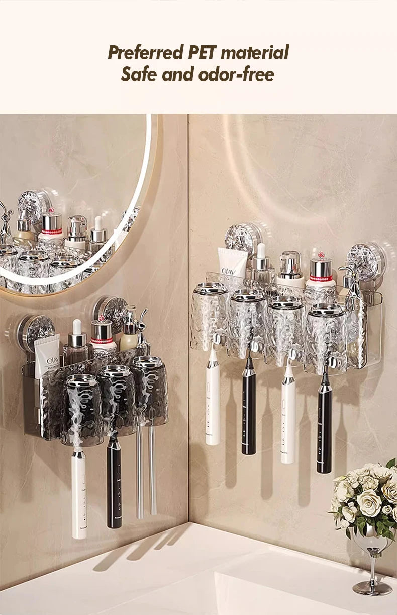 Bathroom Toothbrush Holder With Glacier Pattern Wall Mounted Non Perforated Suction Cup Storage Rack Toothbrush Set Storage Rack