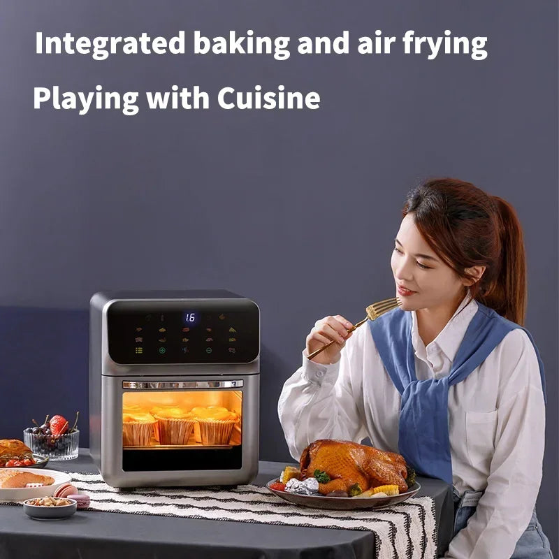 10L Electric Air Fryer Large Capacity Convection Oven Deep Fryer Without Oil Kitchen 360°Baking Viewable Window Home Appliance