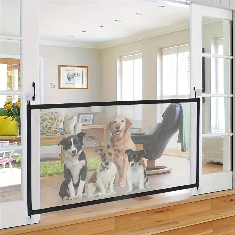 Pet Barrier Fences Mesh Dog Cat Gate Entrance Separation Guard Folding with Hooks Breathable Mesh Pet Dog Safety Playpen