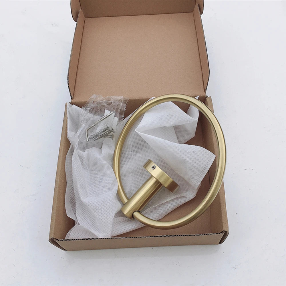 Towel Ring Black/Brushed Gold Stainless Steel Wall Hanging Drill Hole Towel Storage Rack Bathroom Accessories Round Towel Holder