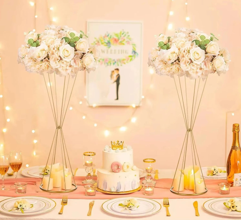 Metallic Gold Flower Stand，Rustproof Centerpiece for Wedding Table, Christmas Party Decor with Metal Base, Floral Vase Holder
